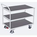Chariot de table léger, panneau acier/MDF, gris clair/gris foncé, 3 étagères, L 835 x l 505 mm, roulettes TPE avec EasySTOP, jusqu'à 250 kg