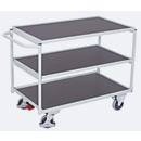 Chariot de table léger, panneau acier/MDF, gris clair/gris foncé, 3 étagères, L 985 x l 605 mm, roulettes TPE avec EasySTOP, jusqu'à 250 kg