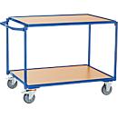 Chariot de transport à 2 étages Fetra, L 1000 x l. 700 mm, capacité de charge 300 kg, bleu brillant RAL 5007