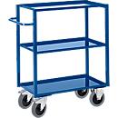 Chariot de transport à 3 étages, Rollcart, L 1100 x l. 500 mm, capacité de charge 400 kg, avec roulettes en TPE, bleu gentiane RAL 5010