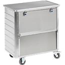 Chariot de transport en aluminium, côté long abaissable, 355 litres, avec couvercle