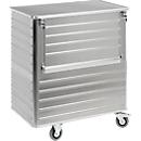 Chariot de transport en aluminium, volume 1050 L, 2 parois longitudinales rabattables, avec couvercle