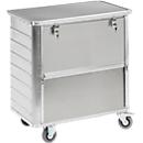Chariot de transport en aluminium, volume 355 L, 2 parois longitudinales abaissables, avec couvercle