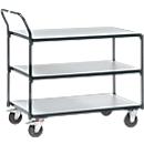 Chariot de transport ESD, 3 étages, L 1000 x l. 600 mm, jusqu’à 300 kg, acier/bois, gris ardoise