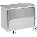 Chariot de transport, volume 650 L, 2 parois longitudinales abaissables, avec couvercle