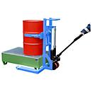 Chariot élévateur pour fûts BAUER FHR 600 K, acier, avec pince à fûts, pour fûts de 200 l, L 1125 x P 1000 x H 1330 mm, bleu