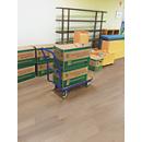 Chariot porte-revues, panneau acier/MDF, décor bleu gentiane/hêtre, L 1040 x l 600 mm, avec traverse, roulettes TPE avec EasySTOP, jusqu'à 200 kg