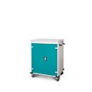 Chariot pour ordinateur portable avec fonction de chargement, verrouillage 2 points, prise CH, frein de stationnement, 16 compartiments, L 920 x P 500 x H 1060, turquoise