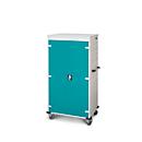 Chariot pour ordinateur portable avec fonction de chargement, verrouillage 2 points, prise CH, frein de stationnement, 26 compartiments, L 920 x P 500 x H 1540, turquoise