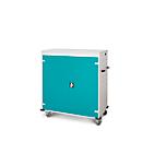 Chariot pour ordinateur portable avec fonction de chargement, verrouillage 2 points, prise CH, frein de stationnement, 30 compartiments, L 1310 x P 500 x H 1250, turquoise