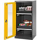 Chemical cabinet Asecos CS-CLASSIC-G, hinged door and glass cut-out, 2 drawers, H 1105 mm, safety yellow
