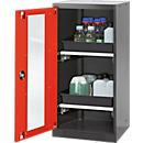 Chemical cabinet Asecos CS-CLASSIC-G, hinged door and glass cut-out, 2 drawers, H 1105 mm, traffic red