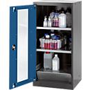 Chemical cabinet Asecos CS-CLASSIC-G, hinged door and glass cut-out, 2 shelves, H 1105 mm, gentian blue