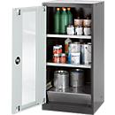 Chemical cabinet Asecos CS-CLASSIC-G, hinged door and glass cut-out, 2 shelves, H 1105 mm, light gray