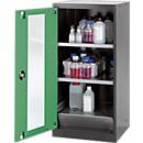 Chemical cabinet Asecos CS-CLASSIC-G, hinged door and glass cut-out, 2 shelves, H 1105 mm, reseda green