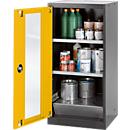 Chemical cabinet Asecos CS-CLASSIC-G, hinged door and glass cut-out, 2 shelves, h 1105 mm, safety yellow