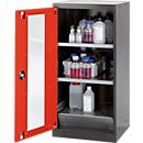 Chemical cabinet Asecos CS-CLASSIC-G, hinged door and glass cut-out, 2 shelves, H 1105 mm, traffic red
