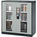 Chemical cabinet Asecos CS-CLASSIC-G, hinged door w. glass cut-out, 2 shelves, 1055x520x1105 mm, light gray