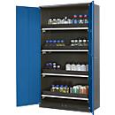 Chemicaliënkast, vleugeldeur, 4 uittrekbare bakken, 1055x520x1950 mm, gentiaanblauw