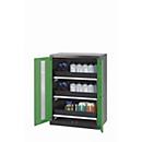 Chemikalienschrank asecos CS-CLASSIC-G, Flügeltüren mit Glasausschnitt, Front Resedagrün, B 810 x T 520 x H 1105 mm