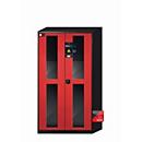 Chemikalienschrank asecos CS-CLASSIC-GF, Flügeltüren mit Glasausschnitt, Front Verkehrsrot, B 1055 x T 520 x H 1950 mm