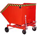Chip tipping container Bauer SKW-ET 1000, steel, red, W 1420 x D 1340 x H 1290 mm, 1000 l, up to 300 kg, rollers, manual tipping, with drive-in pockets