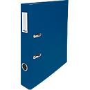 Classeur Biella Plasticolor, A4, largeur dos 40 mm, mécanisme à levier, trou de poignée, étiquette dos interchangeable, polypropylène, bleu foncé