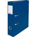 Classeur Biella Plasticolor, A4, largeur dos 70 mm, mécanisme à levier, trou de poignée, étiquette dos interchangeable, polypropylène, bleu foncé
