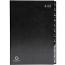 Classeur de bureau Exacompta 57012E, format A4, 12 compartiments, onglets 1-12/Jan-Dec, L 250 x H 330 mm, Ange Bleu, carton recyclé, noir
