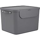 Collecteur de déchets Rotho ALBULA, 55 l, modulaire, empilable, avec couvercle et autocollants, plastique recyclé, anthracite/anthracite gris
