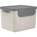 Collecteur de déchets Rotho ALBULA, 55 l, modulaire, empilable, avec couvercle et autocollants, plastique recyclé, marron/anthracite gris