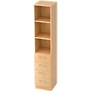 Combi-boekenkast, 5 OH, 3 open vakken + 4 laden, B 406 x D 420 x H 2004 mm, ahorndecor