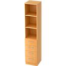 Combi-boekenkast, 5 OH, 3 open vakken + 4 laden, B 406 x D 420 x H 2004 mm, beukendecor