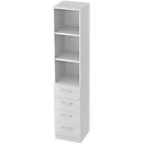 Combi-boekenkast, 5 OH, 3 open vakken + 4 laden, B 406 x D 420 x H 2004 mm, lichtgrijs