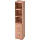 Combi-boekenkast, 5 OH, 3 open vakken + 4 laden, B 406 x D 420 x H 2004 mm, notendecor