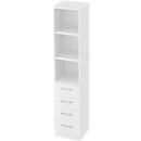 Combi-boekenkast, 5 OH, 3 open vakken + 4 laden, B 406 x D 420 x H 2004 mm, wit/wit