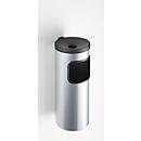 Combinatie-asbak, afvalvolume van 5,6 liter, moeilijk ontvlambaar, kantelinrichting, incl. bevestigingsmateriaal, Ø 180 x H 400 mm, metaal, zilver
