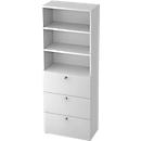 Combinatiekast TOPAS LINE, 6 dossierhoogtes, legbord en hangmap, wit/wit