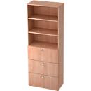 Combinatiekast TOPAS LINE, 6 dossierhoogtes, legbord en hangmappensysteem, decor notenhout/Notenhout decor