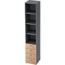 Combinatiekast TOPAS LINE, 6 dossierhoogtes, legborden + 4 laden, grafiet/eiken