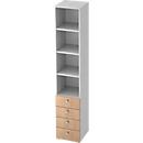 Combinatiekast TOPAS LINE, 6 dossierhoogtes, legborden + 4 laden, wit/eiken