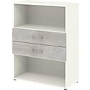 Combinatierek met 2 laden TEMPIO - van hout - B 800 x D 340 x H 1070 mm - wit/beton