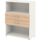 Combinatierek met 2 laden TEMPIO - van hout - B 800 x D 340 x H 1070 mm - wit/Sonoma eik