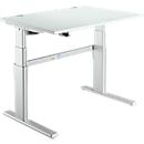 Comfortabele tafel, elektrisch in hoogte verstelbaar, rechthoekig, C-poot, B 1200 x D 800 x H 655-1305 mm, aluminium lichtgrijs/wit RAL 9006