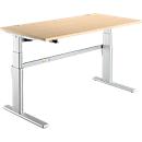 Comfortabele tafel, elektrisch in hoogte verstelbaar, rechthoekig, C-poot, B 1600 x D 800 x H 655-1305 mm, ahorn/blank aluminium RAL 9006