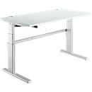 Comfortabele tafel, elektrisch in hoogte verstelbaar, rechthoekig, C-poot, B 1600 x D 800 x H 655-1305 mm, aluminium lichtgrijs/wit RAL 9006