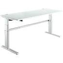 Comfortabele tafel, elektrisch in hoogte verstelbaar, rechthoekig, C-poot, B 1800 x D 800 x H 655-1305 mm, aluminium lichtgrijs/wit RAL 9006