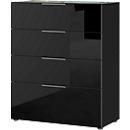 Commode, avec 4 tiroirs, façade et dessus en verre, L 830 x P 420 x H 1020 mm, noir