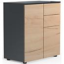Commode Dalosa, 4 compartiments &amp; 2 tiroirs, porte, L 700 x P 390 x H 770 mm, bois, anthracite/chêne miel