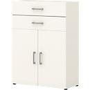 Commode de bureau TEMPIO, en bois, 2 portes, 2 tiroirs, 3 OH, L 800 x P 340 x H 1070 mm, blanc/blanc